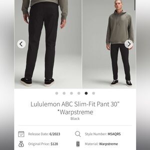 Lululemon ABC Slim Fit Pant 30” inseam Black